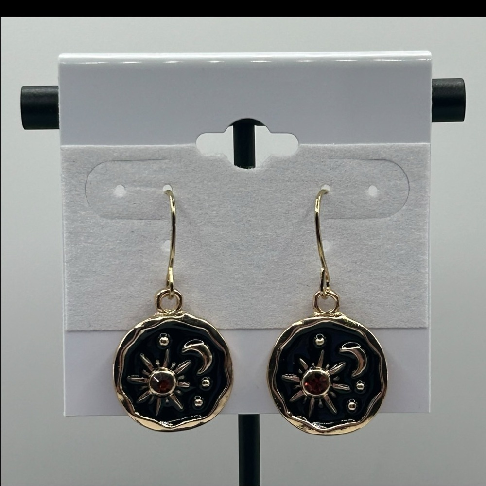Celestial Gold and Black Disc Earrings